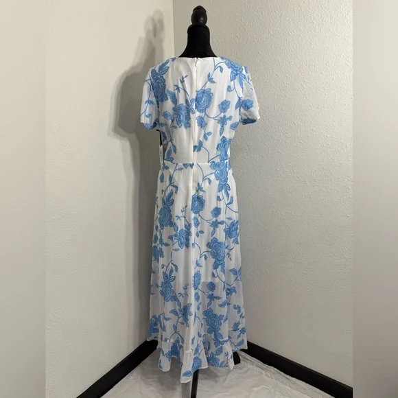 Kensie Blue and White High Low Sundress with Flutter Sleeves - Picture 7 of 11